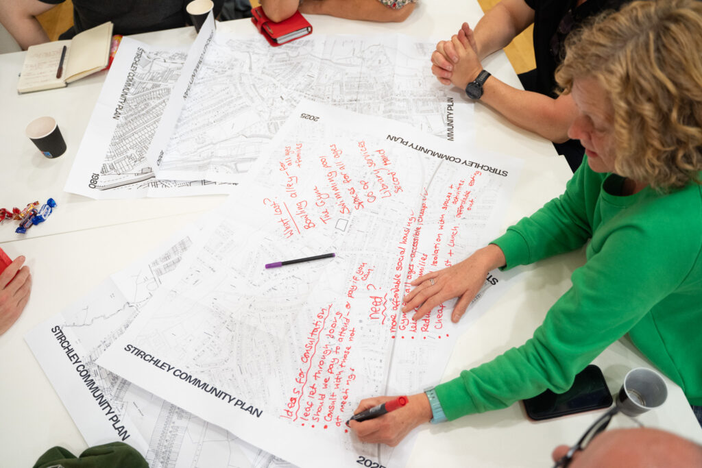 sketches on architectural maps by session participants